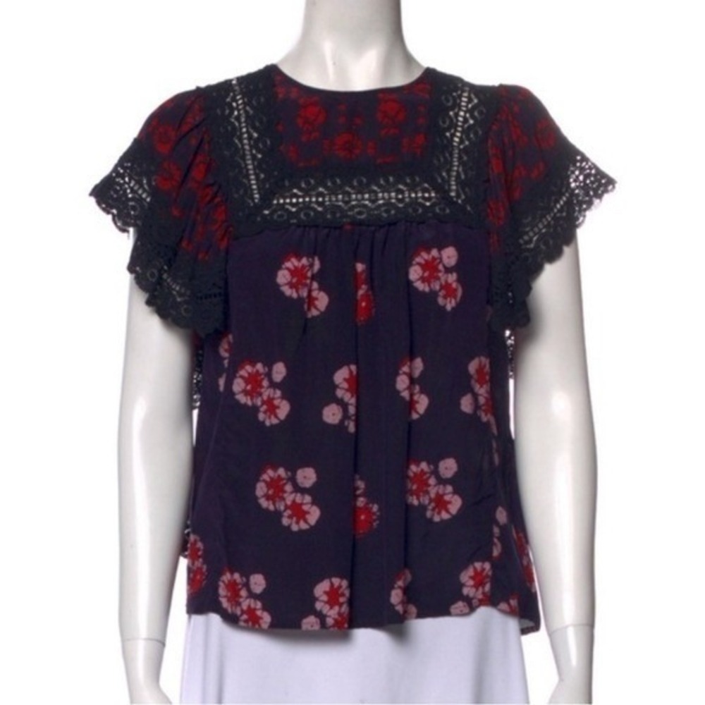 Sea‎ New York Crochet Trim Flutter Sleeve red/navy floral size XS